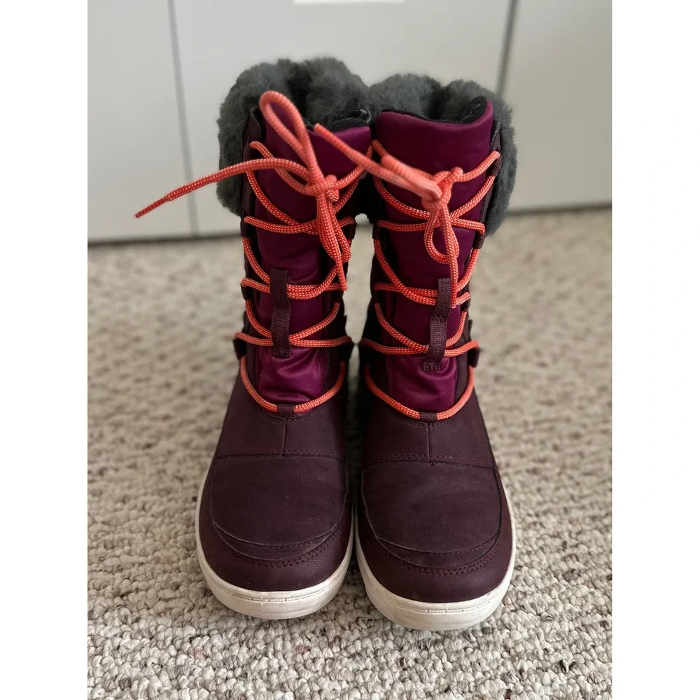 Merrell Tremblant Ezra Waterproof Snow Boots Purple Faux Fur Trim Womens 7